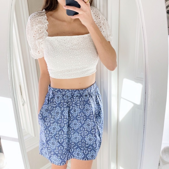 J.Crew Blue & White Patterned Cinched Mini Skirt🆕 - Picture 1 of 6